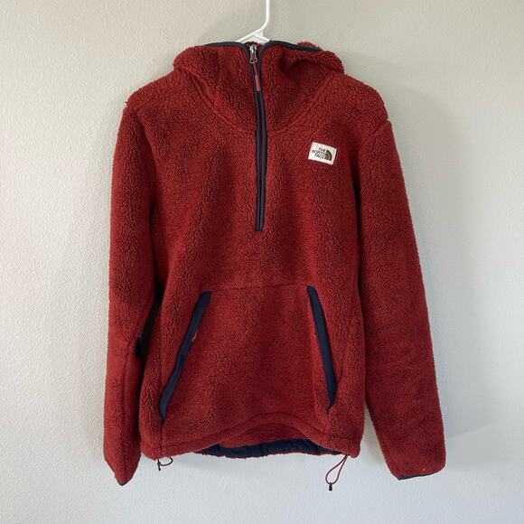 The North Face Red 1/4 Zip Sherpa Fleece Pullover Hood (S Mens) - Picture 2 of 8